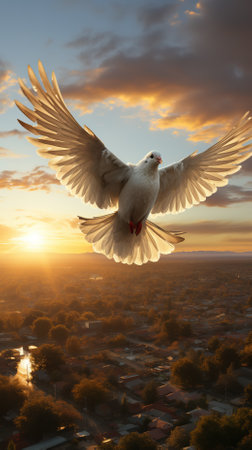 A dove flying down from the sky, representing the Holy Spiritの素材
