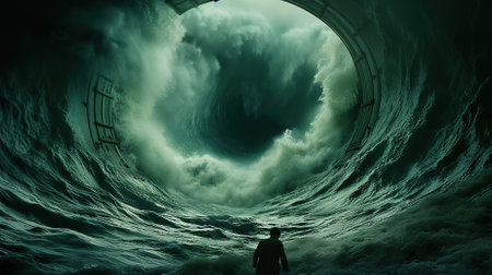 A dramatic and ominous scene of a giant hole in the middle of the oceanの素材