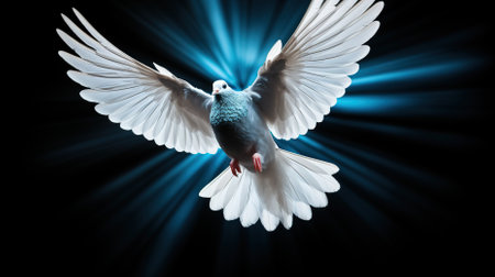 A dove flying down from the sky, representing the Holy Spiritの素材