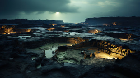 A dramatic and ominous scene of a giant hole in the middle of the oceanの素材