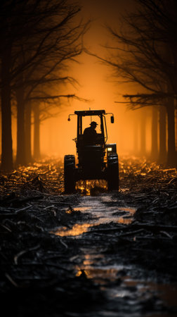 A farmer plowing his field in the hope of a bountiful harvestの素材