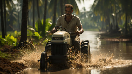 A farmer plowing his field in the hope of a bountiful harvestの素材