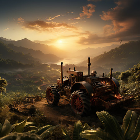 A farmer plowing his field in the hope of a bountiful harvestの素材