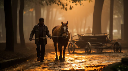 A farmer plowing his field in the hope of a bountiful harvestの素材