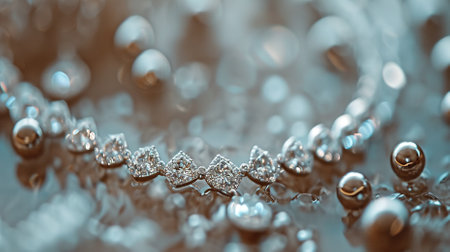A close-up photograph of a diamond necklaceの素材