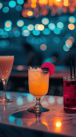 Close-up of Drinks of Glass on the Tableの素材