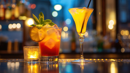 Close-up of Drinks of Glass on the Tableの素材