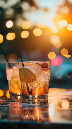 Close-up of Drinks of Glass on the Tableの素材