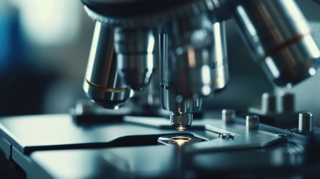 Microscope in laboratory, closeup. Laboratory research and development conceptの素材