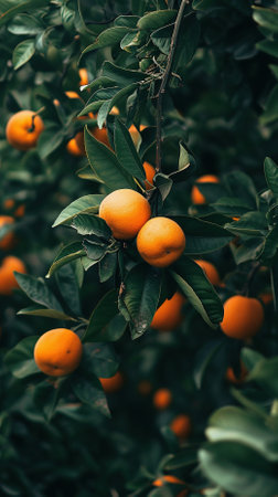Ripe tangerines on the tree. Tangerine tree with ripe fruits.の素材