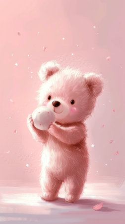A Cute Teddy Bear in Pink Backgroundの素材