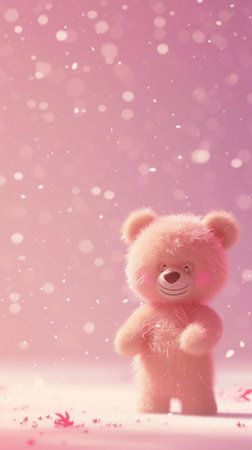 A Cute Teddy Bear in Pink Backgroundの素材