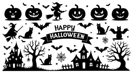 Halloween icons set. Vector illustration. Isolated on white background.のイラスト素材