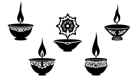 Set of diwali diya. Diwali lamps. Vector illustrationのイラスト素材