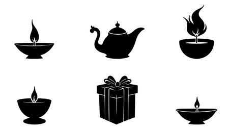 Set of icons for Diwali. Vector illustration on white background.のイラスト素材