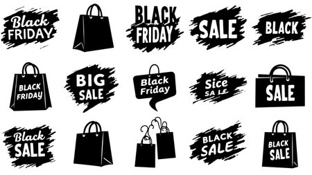Black Friday sale. Set of black shopping bags. Vector illustration.のイラスト素材