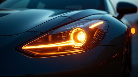 Car headlight. Front view. Close-up. 3d renderingの素材