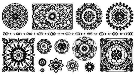 Set of black and white ornamental design elements. Vector illustration.のイラスト素材
