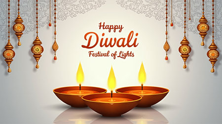 Happy Diwali festival of lights background with diya. Vector illustrationの素材