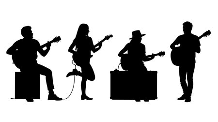 Silhouettes of the musicians on a white background. Vector illustrationのイラスト素材