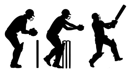 Cricket Player Silhouette Isolated on White Background.のイラスト素材