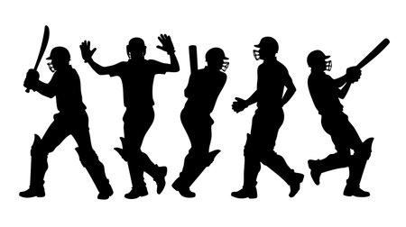Cricket players silhouettes vector illustration isolated on white background.のイラスト素材