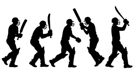 Cricket players silhouettes on white background. Vector illustration.