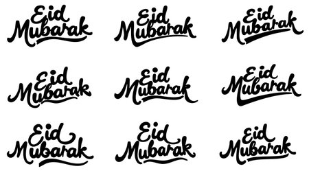 Set of hand drawn lettering eid mubarak. Vector illustration.のイラスト素材