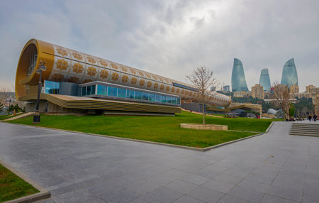 BAKU, AZERBAIJAN - DECEMBER 29, 2017: The historical center of Baku. Carpet Museum and Flame Towers. Bakuのeditorial素材