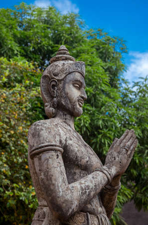An ancient sculpture of King Devanampiyatissa, the first Buddhist king in Ceylon. Mihintale, Sri Lankaの写真素材