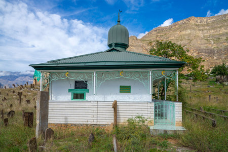 GIMRY, RUSSIA - SEPTEMBER 25, 2021: The tomb of the first imam of Dagestan Kazi-Magomed (1832) at the Muslim cemetery in the mountain village of Gimryのeditorial素材