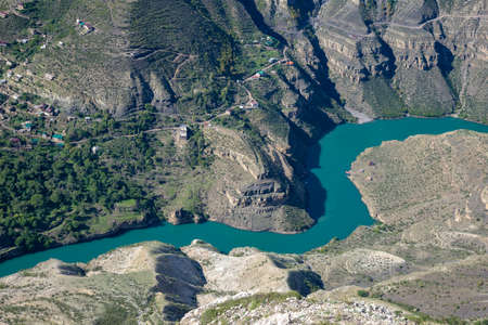 Sulak Canyon on a sunny day. Republic of Dagestan, Russian Federationの写真素材