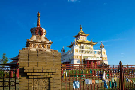ELISTA, RUSSIA - SEPTEMBER 21, 2021: Stupa on the background of the Buddhist temple "Golden Abode of Buddha Shakyamuni". Elista, Republic of Kareliaのeditorial素材