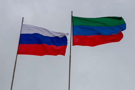 Flags of the Russian Federation and the Republic of Dagestan close-upの写真素材