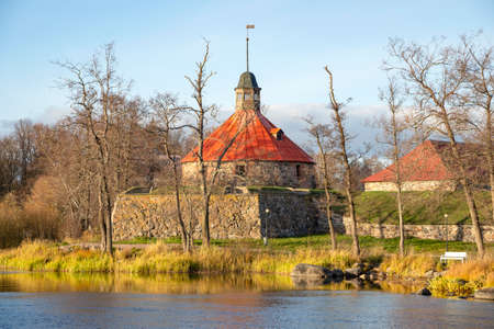 View of the ancient fortress of Korela from the side of the river. Priozersk, Leningrad region. Russiaのeditorial素材