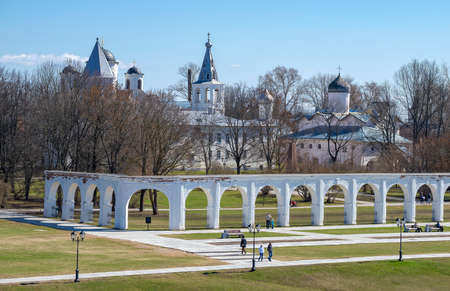 VELIKY NOVGOROD, RUSSIA - APRIL 18, 2015: At Yaroslav's Courtyard on an April sunny day. Veliky...