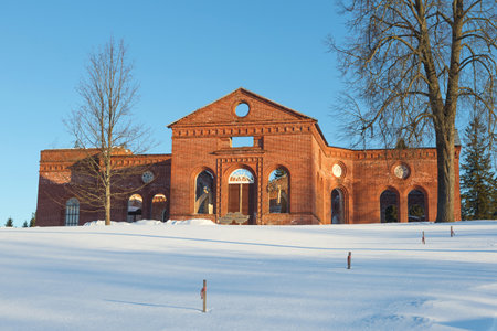 LAKHDENPOHYA, RUSSIA - MARCH 10, 2021: View of the old church of Jaakkimaa (City of Angels Museum) on a sunny March morningのeditorial素材