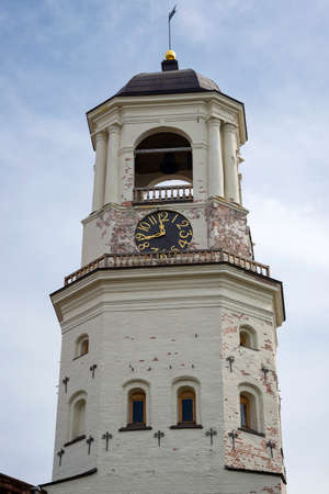A fragment of an ancient clock tower. Viborg, Russia