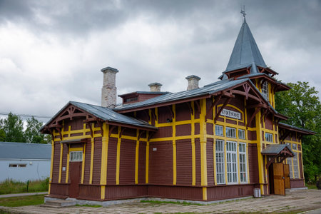 KUZHENKINO, RUSSIA - JULY 16, 2022: The building of the old railway station. Kuzhenkino, Tver regionのeditorial素材