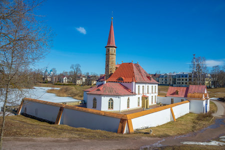 The ancient Priory Palace in early spring. Gatchina, Russiaのeditorial素材