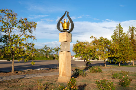 ELISTA, RUSSIA - SEPTEMBER 20, 2021: A chess piece at the entrance to the "City of Chess" (City-Chess). Elista, Republic of Kalmykiaのeditorial素材
