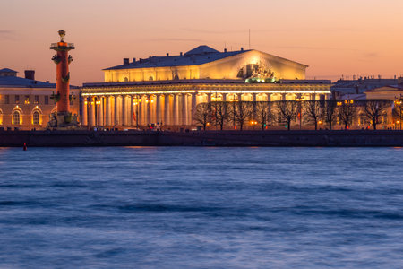View of the old Exchange building on a May night. Saint Petersburg, Russiaの写真素材