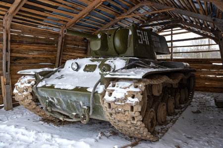 LENINGRAD REGION, RUSSIA - FEBRUARY 05, 2023: Soviet KV-1 Heavy Tank. Military Historical Park "Steel landing", Krasnoe Selo. Russiaのeditorial素材