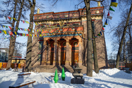SAINT PETERSBURG, RUSSIA - FEBRUARY 12, 2023: View of Datsan Gunzechoynei. Saint Petersburgのeditorial素材