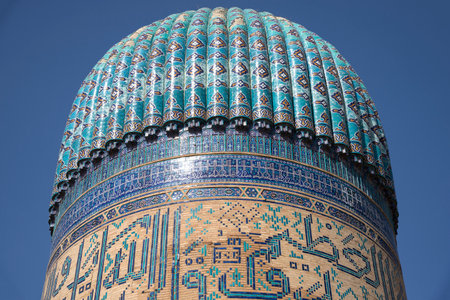 The dome of the ancient Bibi Khanum mosque (1404) close-up. Samarkand, Uzbekistanの写真素材