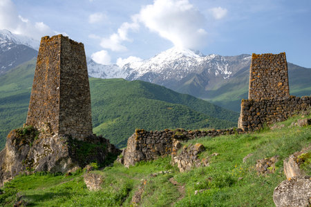 Ancient defensive towers. Tsmiti, North Ossetia-Alania. Russiaの写真素材