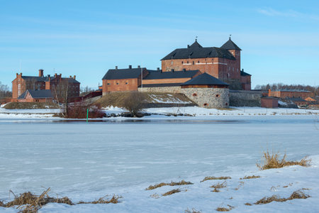 View of the Hameenlinna prison fortress from the shore of the lake. Finlandのeditorial素材