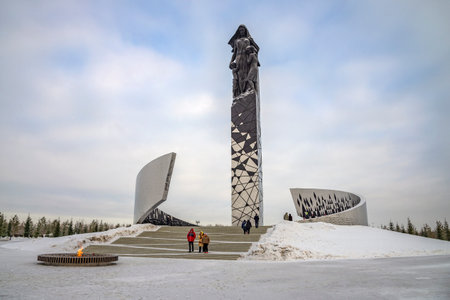 LENINGRAD REGION, RUSSIA - FEBRUARY 10, 2024: Memorial to Soviet civilians - victims of the Nazi genocide. Russiaのeditorial素材