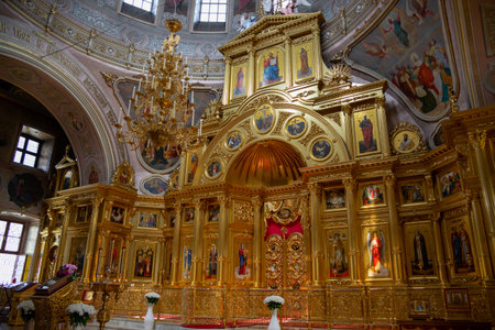 SERPUKHOV, RUSSIA - JULY 15, 2024: Interior of the ancient Cathedral of St. Nicholas the White....