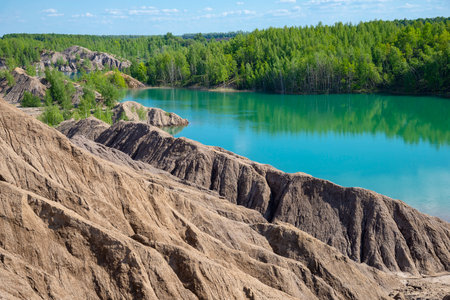 A lake in the natural and anthropogenic complex of Konduki (Romantsev Mountains). Tula region, Russiaの写真素材